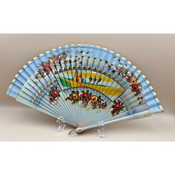 Rare Vintage Folding Fan– 1950's Souvenir Floral and Scenery Designs - Picture 1 of 8